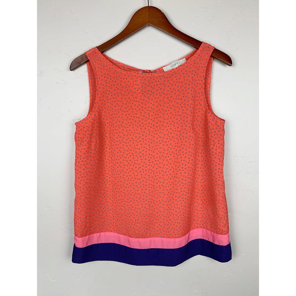Loft Sleeveless Blouse Coral Polka Dot Tie Back Tank Top Women's S